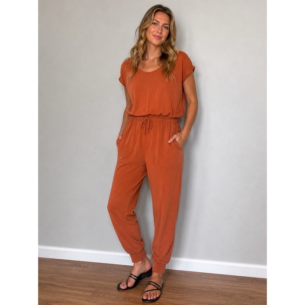 Madewell MWL Breeze Drawstring Jumpsuit Womens M Burnt Orange Loungewear Romper